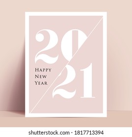 2021 New Year minimalistic typographic poster or card or annual report cover design template. Vector illustration.