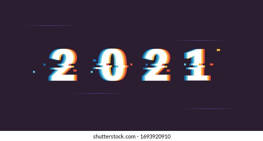 2021 new year numbers with digital glitch effect