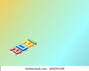 2021 new year numbers is placed laid horizontally at an angle of 45 degrees square pattern,ordered from red,blue,yellow and green on Abstract soft color gradients background.