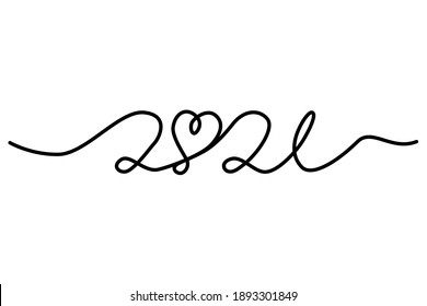 2021 New Year one line art drawing style. Chinese New year hand written 2021 lettering. Concept number isolated on white background. Vector sketch illustration.