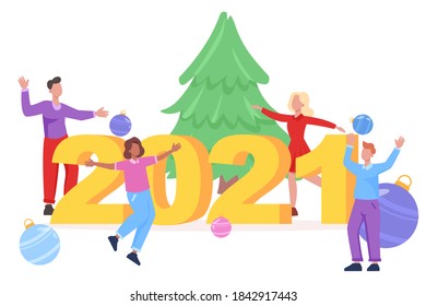 2021 new year party. Vector Banner template. Isolated on white background. Happy People, friends or  colleagues have party and celebrating.illustration design for landing,flyer,greeting card