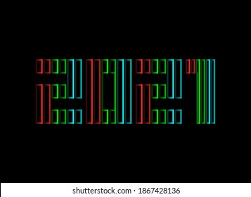 2021 new year rgb vector design. Red, green, blue color on black background. 