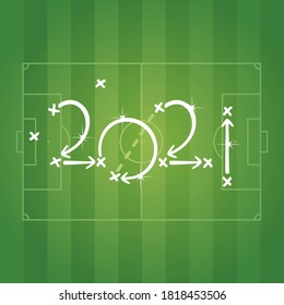 2021 New Year Soccer strategy arrows green field background