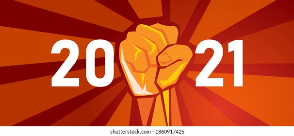 2021 nuevo año espíritu de fuerza y lucha mano a mano mostrar resistencia y poder a la lucha