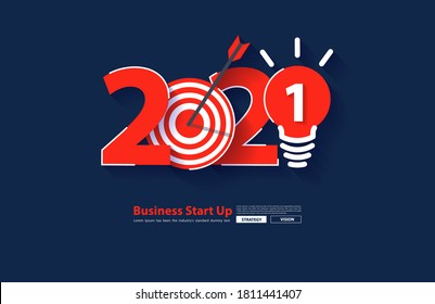 2021 new year startup business rocket launch with creative light bulb ideas, Vector illustration modern design layout template