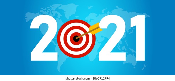 2021 new year target in business world wide concept of achievement global world map