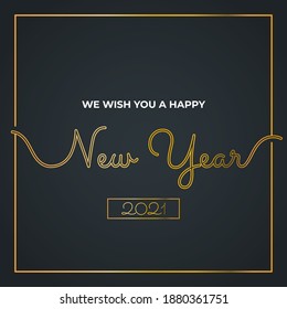 2021 New year text lettering with gold color and black background. Flat design vector. Usable for social media, card, and banner.