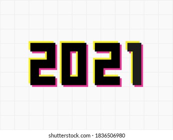 2021 new year vector design template. Dynamic, split-color, shadow of  number pink and yellow on white background 