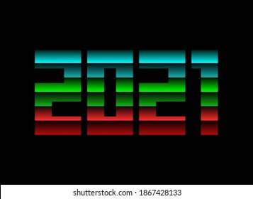 2021 new year vector design. Red, green, blue color on black background. 