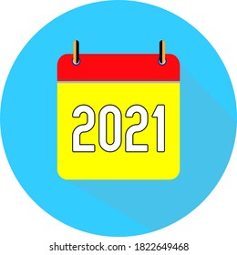 Año nuevo 2021. Icono de calendario diario plano vectorial. Fecha y hora, día, mes. Vacaciones. Temporada.