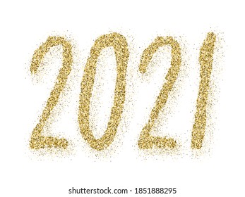 2021 Vektor Grußkarte für Neujahr. Confetti Partikel Schriftart Kalligrafie. Alles Gute zum Neujahr, 2021 von kleinen goldenen Konfetti-Elementen. Premium-Banner.