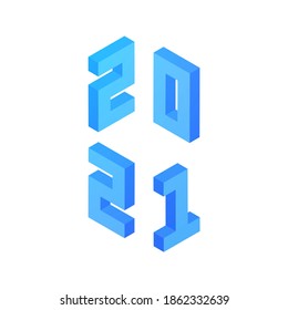 2021 New Year. Vector Illustration of Numbers Sign Isometry. 