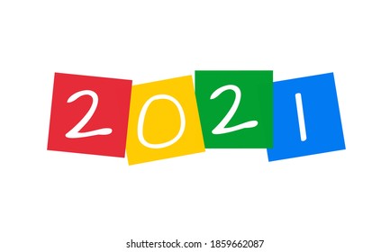 2021 new year, vector letters in colorful squares