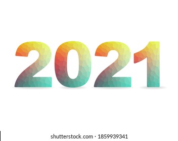 Plantilla vectorial de año nuevo 2021. diseño colorido de logotipo poligonal. Moderno estilo geométrico bajo de poli.