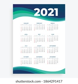 2021 new year wave style calendar template design