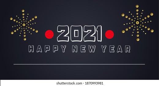 2021 New year website header, banner, poster, billboard, greeting card design. Holiday poster. New Year abstract flat background golden fireworks. Horizontal composition. Vector illustration.