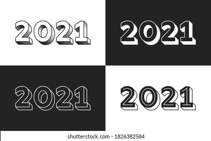 2021 Nuevos años 3D tipografía sombra conceptos del logo vectorial. 