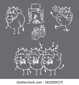 the 2021 new year's bull symbol is drawn in chalk