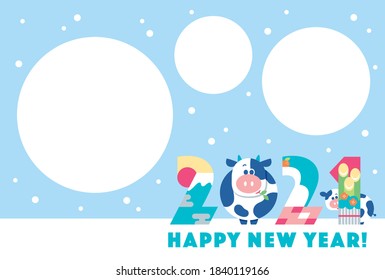 2021 New Year's card design. It is a fun card with the image of Japanese New Year. Since it is a vector art, it can be edited.