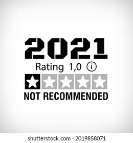 2021 Not Recommended. Typography Vector Design. One Star rating Funny Quote. Print for T-shirt Poster, Banner Stickers, Illustrations, Designs.