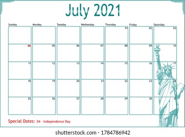 2021 Note Calendar (United States of America)