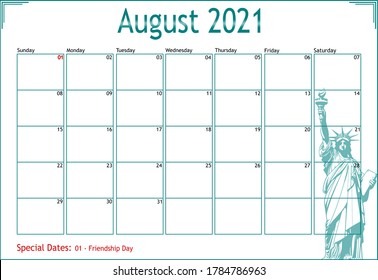 2021 Note Calendar (United States of America)