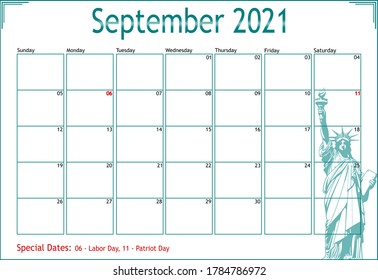 2021 Note Calendar (United States of America)