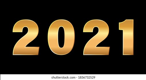 2021 número 3d. Golden Vector lujoso 2021 texto para su diseño. Ilustración vectorial en el fondo aislado negro.