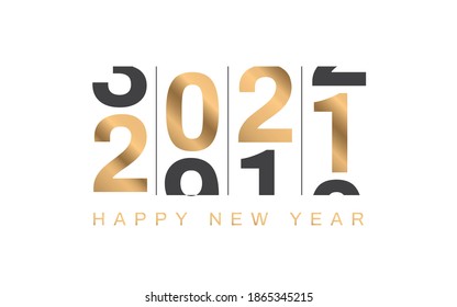 2021 number design template. Collection of 2021 happy new year symbols. Vector illustration with black labels isolated on white background.