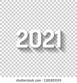 2021 number icon. Happy New Year. White icon with shadow on transparent background