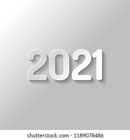 2021 number icon. Happy New Year. Paper style with shadow on gray background