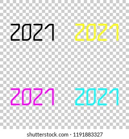 2021 number icon. Happy New Year. Colored set of cmyk icons on transparent background