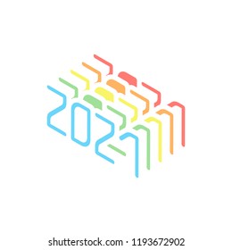 2021 number icon. Happy New Year. Stack of colorful isometric icons on white background