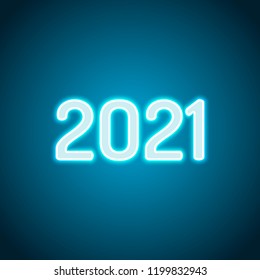 2021 number icon. Happy New Year. Neon style. Light decoration icon. Bright electric symbol