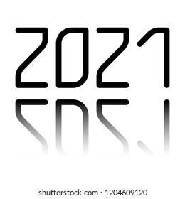 2021 number icon. Happy New Year. Black icon with mirror reflection on white background