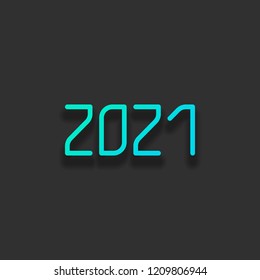 2021 number icon. Happy New Year. Colorful logo concept with soft shadow on dark background. Icon color of azure ocean