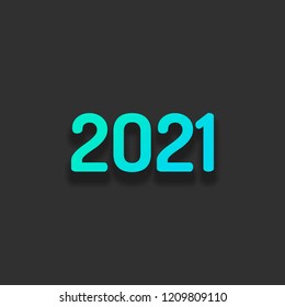 2021 number icon. Happy New Year. Colorful logo concept with soft shadow on dark background. Icon color of azure ocean