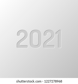 2021 number icon. Happy New Year. Paper design. Cutted symbol. Pitted style