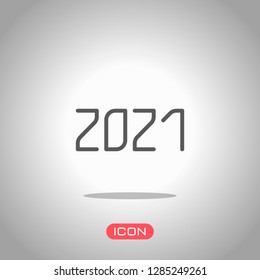 2021 number icon. Happy New Year. Icon under spotlight. Gray background