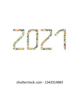 2021 number icon. Happy New Year. Colored mosaic with polygons