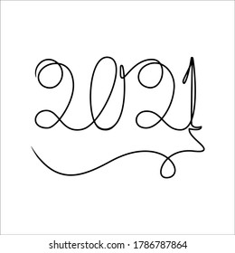 
2021 is the number of the  and New Year. Year of the bull. Drawing one line,
in continuous line drawing style Vector illustration isolated on white background.