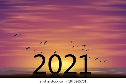 2021 number on the beach in morning