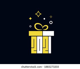  2021 number vector design. Vector illustration for new year shaped as gift box.