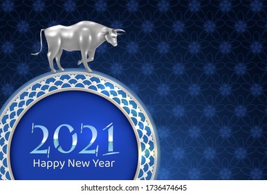 2021 numbers in chinese style. Happy New Year with traditional elements. Vector.