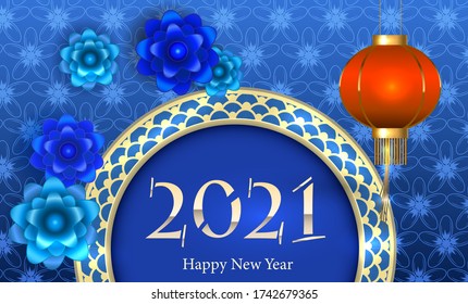2021 numbers in chinese style. Happy New Year with traditional elements. Vector.