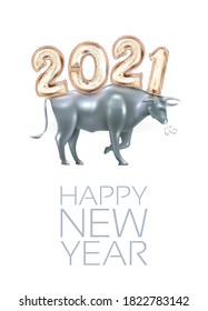 2021 numbers in chinese style with ox. Happy New Year and traditional elements. Vector.