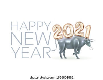 2021 numbers in chinese style with ox. Happy New Year and traditional elements. Vector.