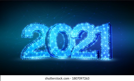 2021 Numbers. Happy New Year 2021 banner design. Geometric low poly 2021 new year greeting card. 3D polygonal vector illustration.