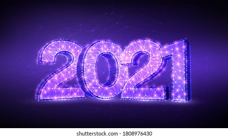 Zahlen für 2021. Alles Gute zum Neujahr 2021! Geometrische Low-Poly-Grußkarte 2021 für das neue Jahr. 3D-Polygonal-Vektorgrafik.