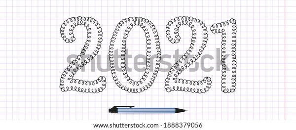2021 Numbers\
Made with Vector Doodle Brushe. Hand Drawn New Year Ink Two, One\
and Zero Number, Sketch\
Figures